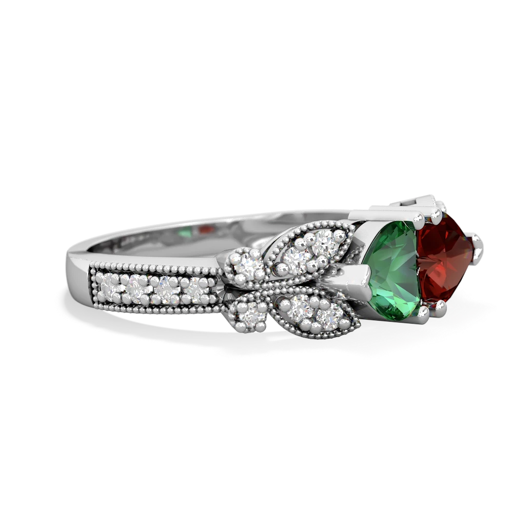 Lab Emerald Diamond Butterflies 14K White Gold ring R5601