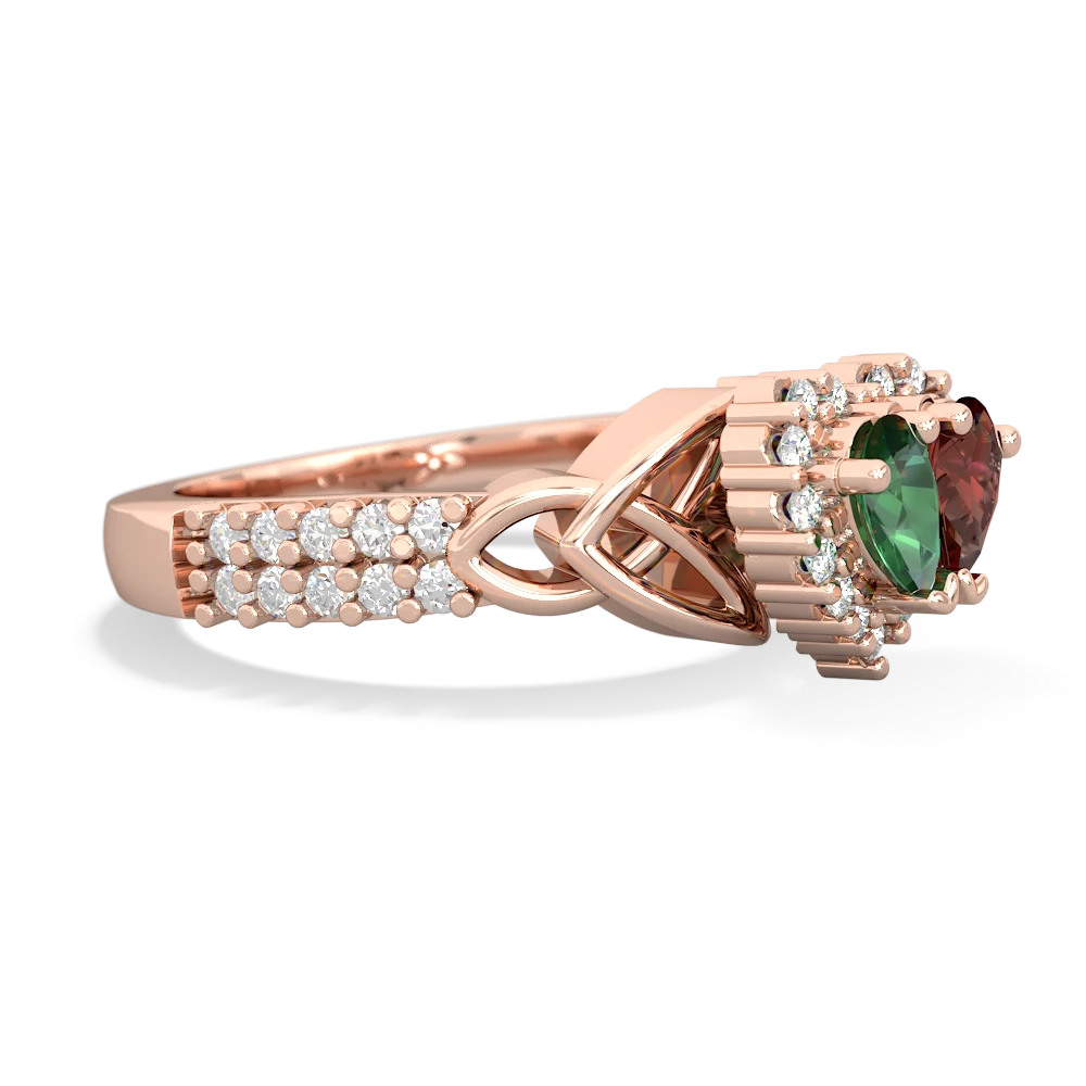 Lab Emerald Celtic Knot Two Hearts As One 14K Rose Gold ring R2644HRT