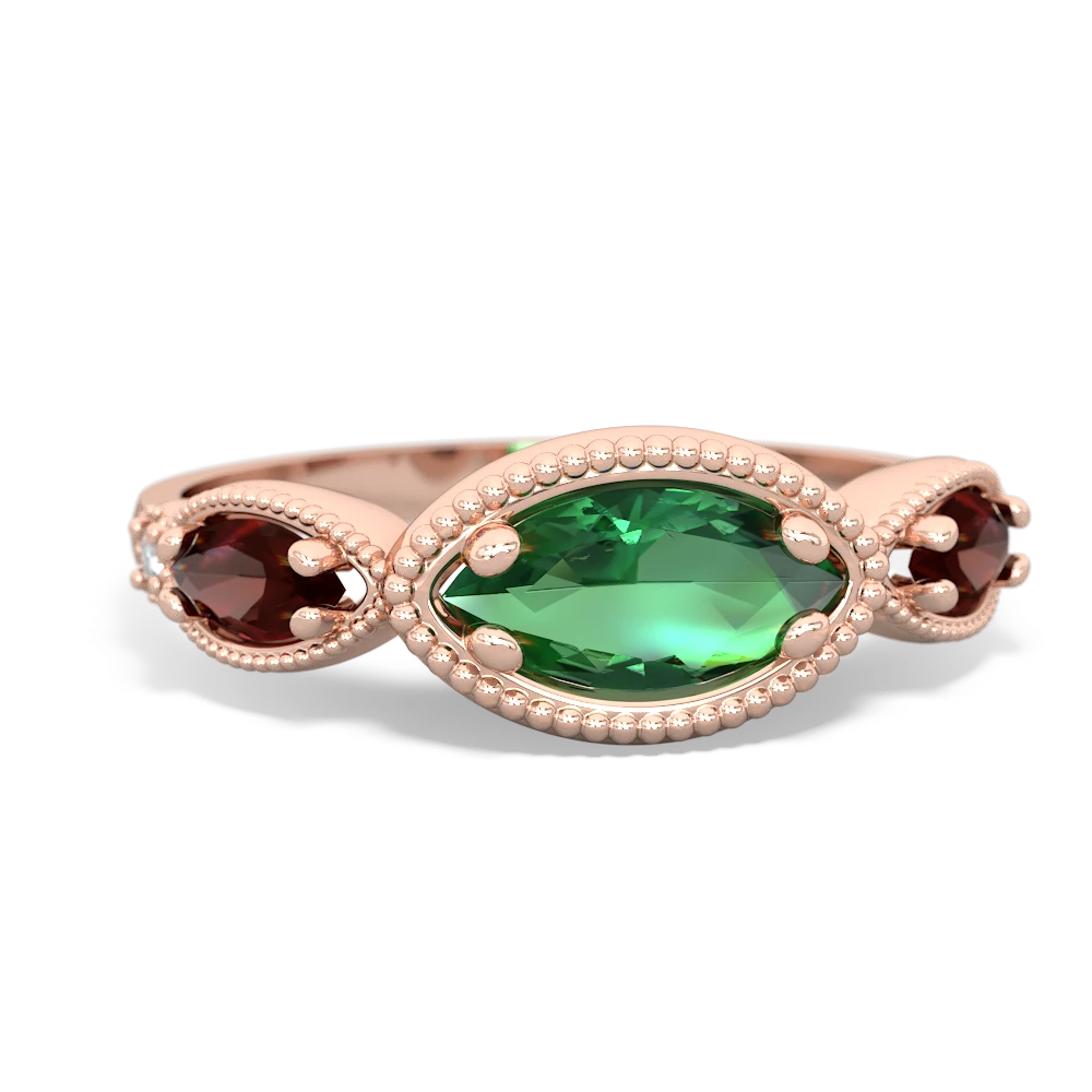 Lab Emerald Milgrain Marquise 14K Rose Gold ring R5700