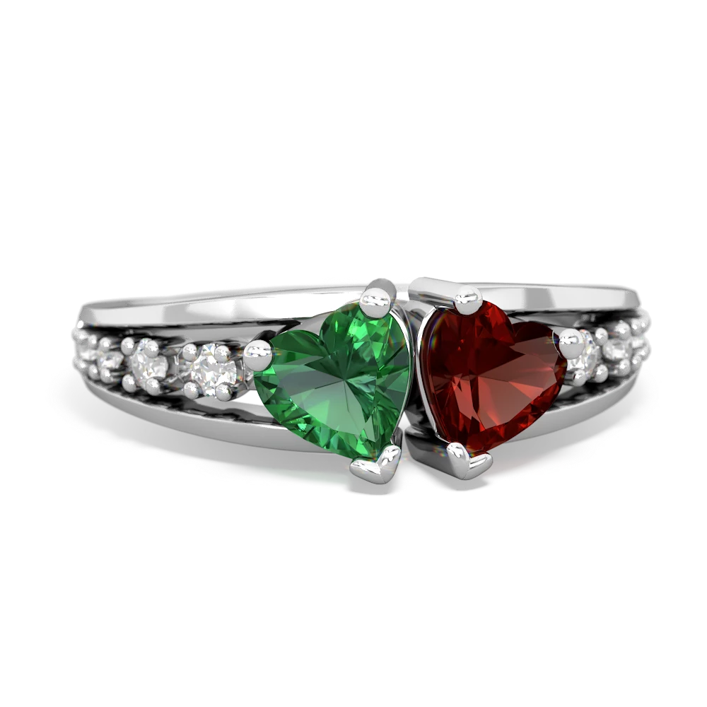 Lab Emerald Heart To Heart 14K White Gold ring R3342