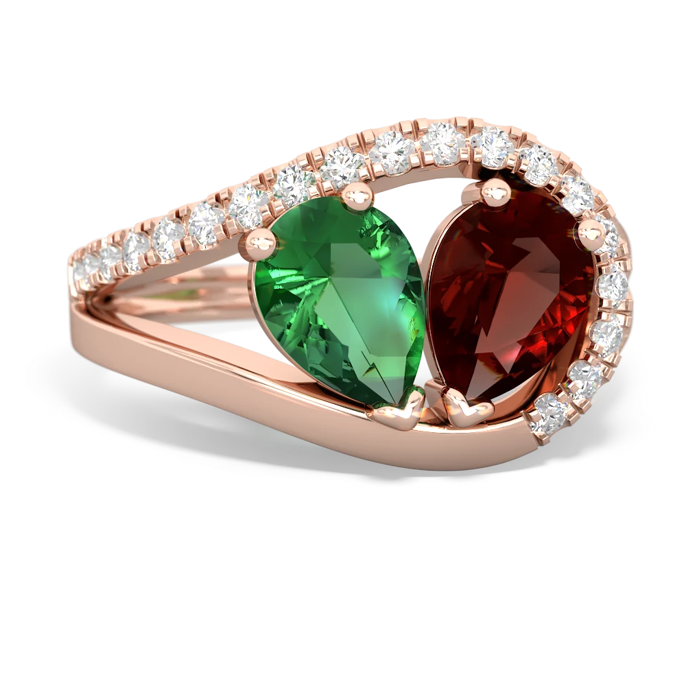 Lab Emerald Nestled Heart Keepsake 14K Rose Gold ring R5650