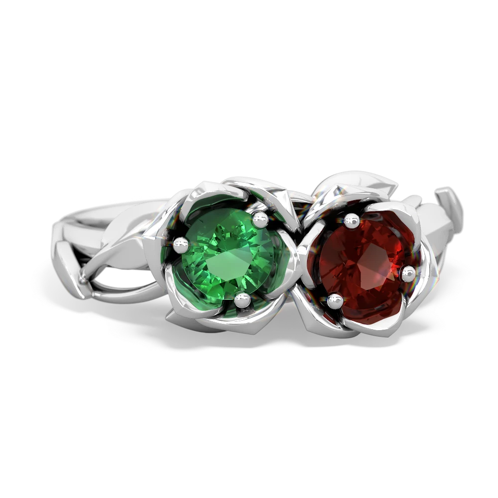 Lab Emerald Rose Garden 14K White Gold ring R5510