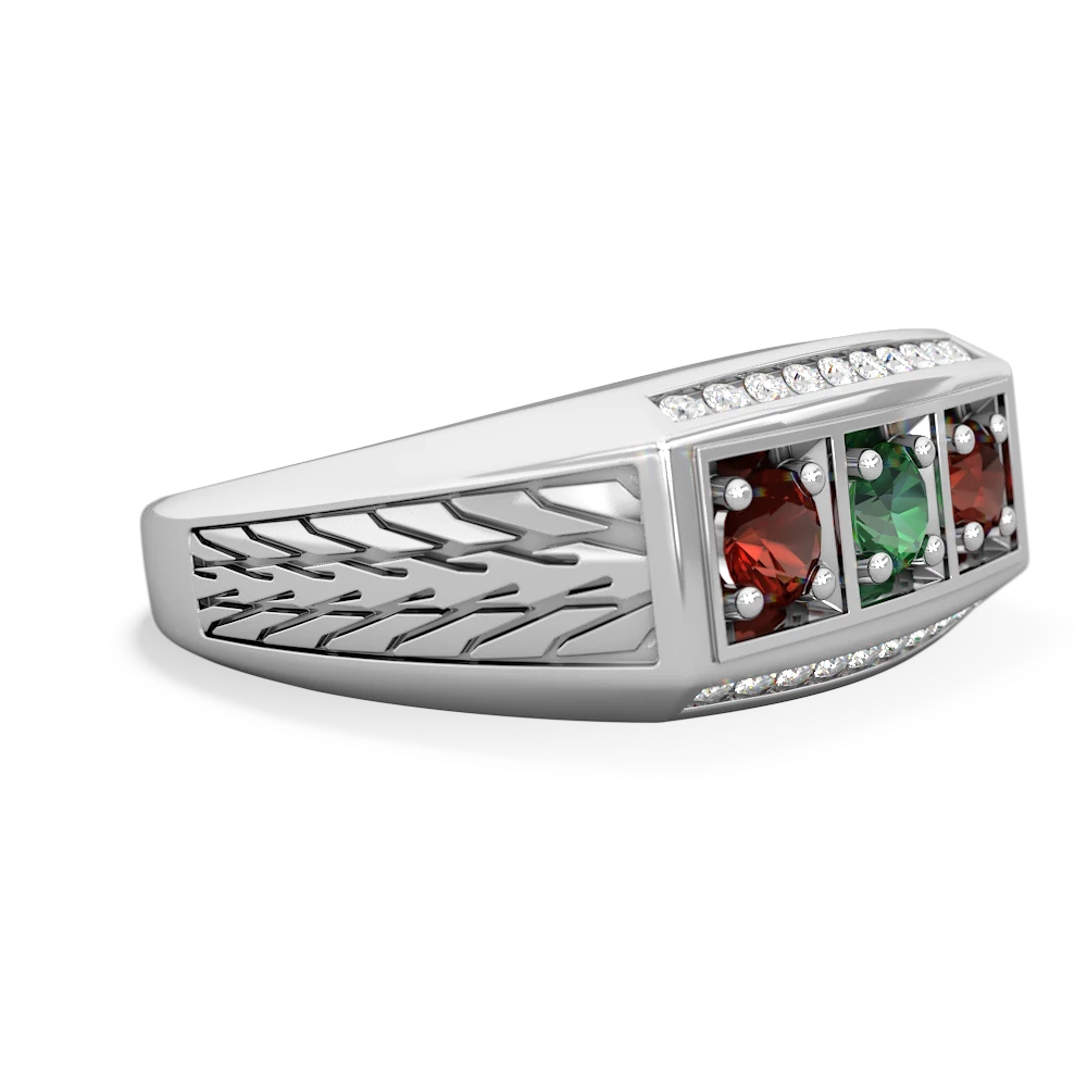 Lab Emerald Three Stone Tire Tread Men's 14K White Gold ring R0520