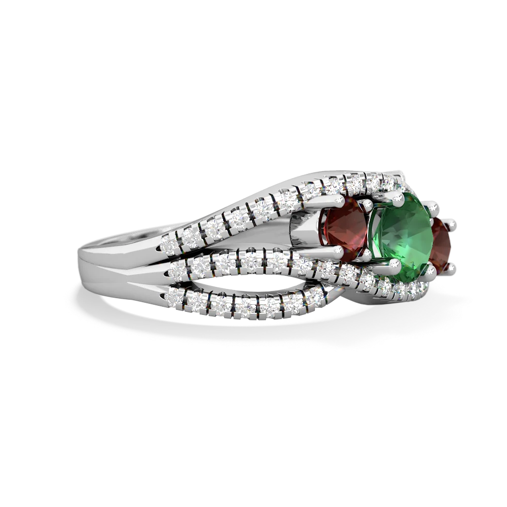 Lab Emerald Three Stone Aurora 14K White Gold ring R3080