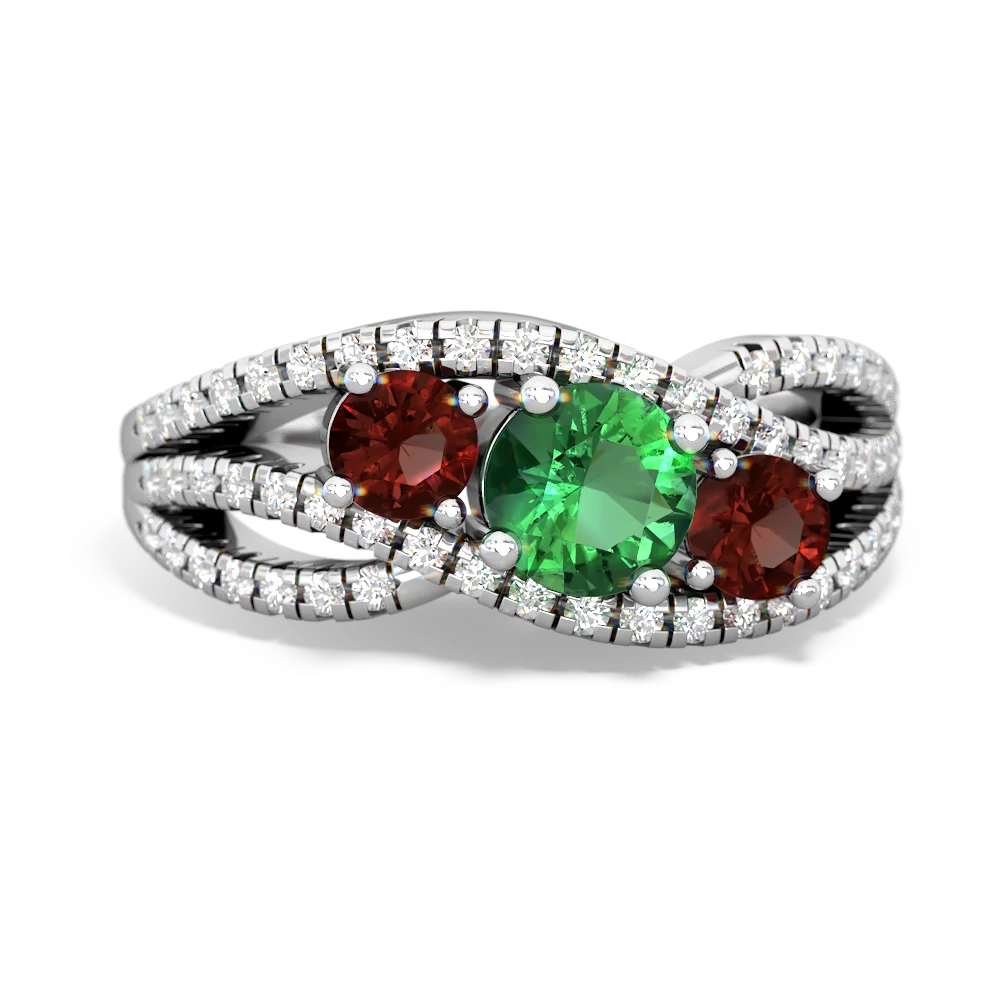 Lab Emerald Three Stone Aurora 14K White Gold ring R3080