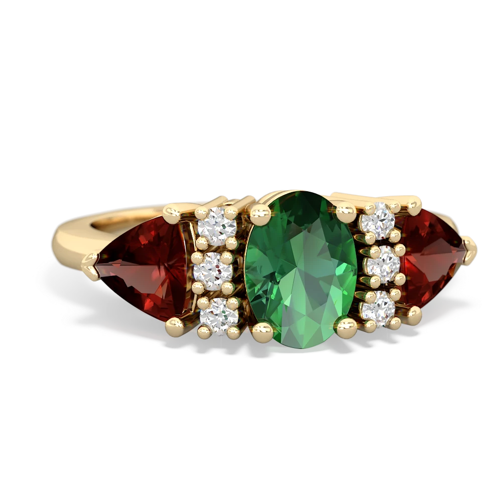 Lab Emerald Antique Style Three Stone 14K Yellow Gold ring R2186