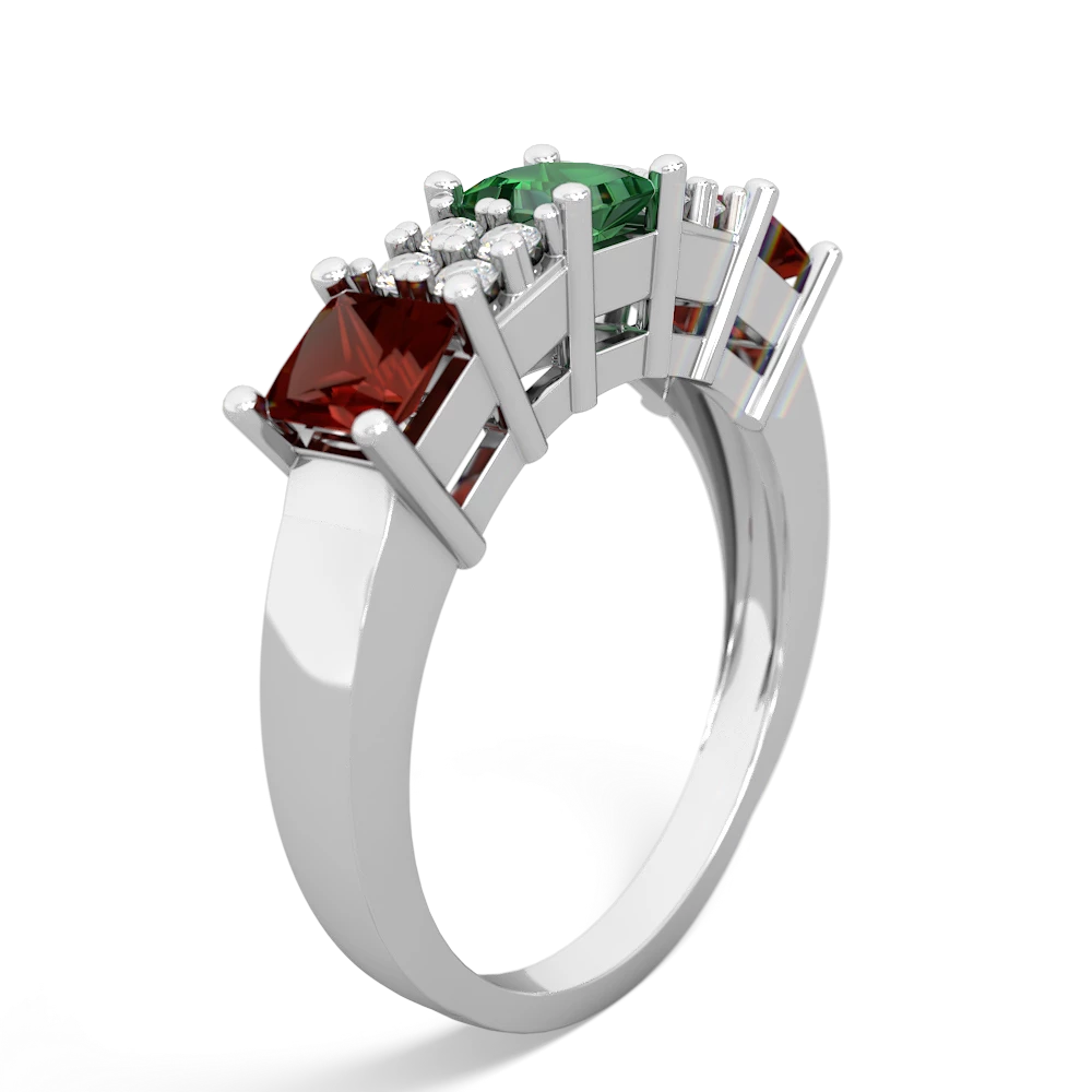 Lab Emerald Three Stone Diamond Cluster 14K White Gold ring R2592