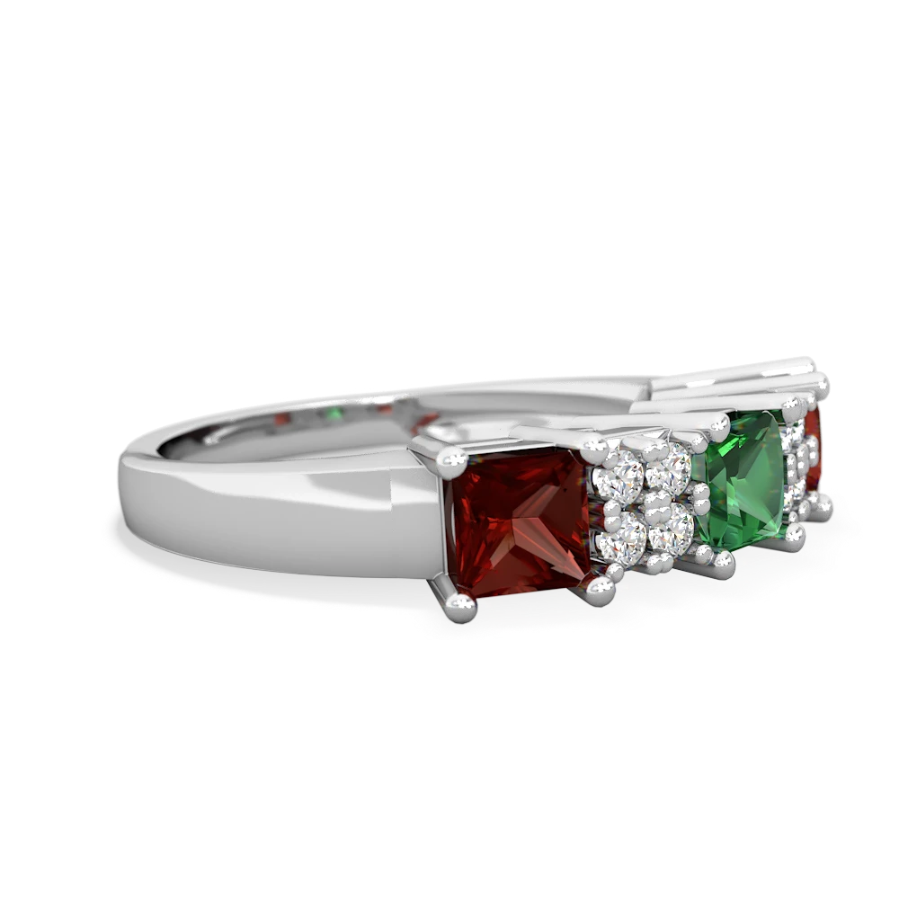 Lab Emerald Three Stone Diamond Cluster 14K White Gold ring R2592