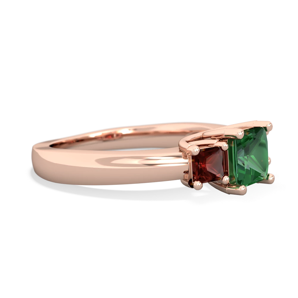 Lab Emerald Three Stone Trellis 14K Rose Gold ring R4015