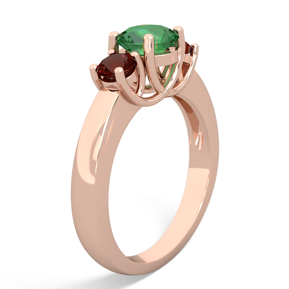 Lab Emerald Three Stone Round Trellis 14K Rose Gold ring R4018