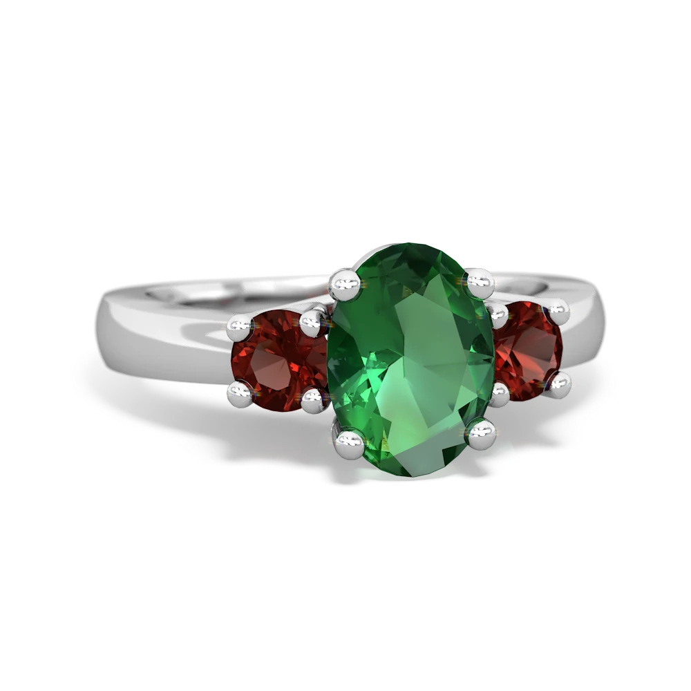 Lab Emerald Three Stone Oval Trellis 14K White Gold ring R4024