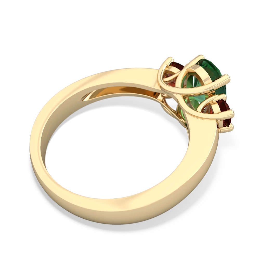 Lab Emerald Three Stone Oval Trellis 14K Yellow Gold ring R4024