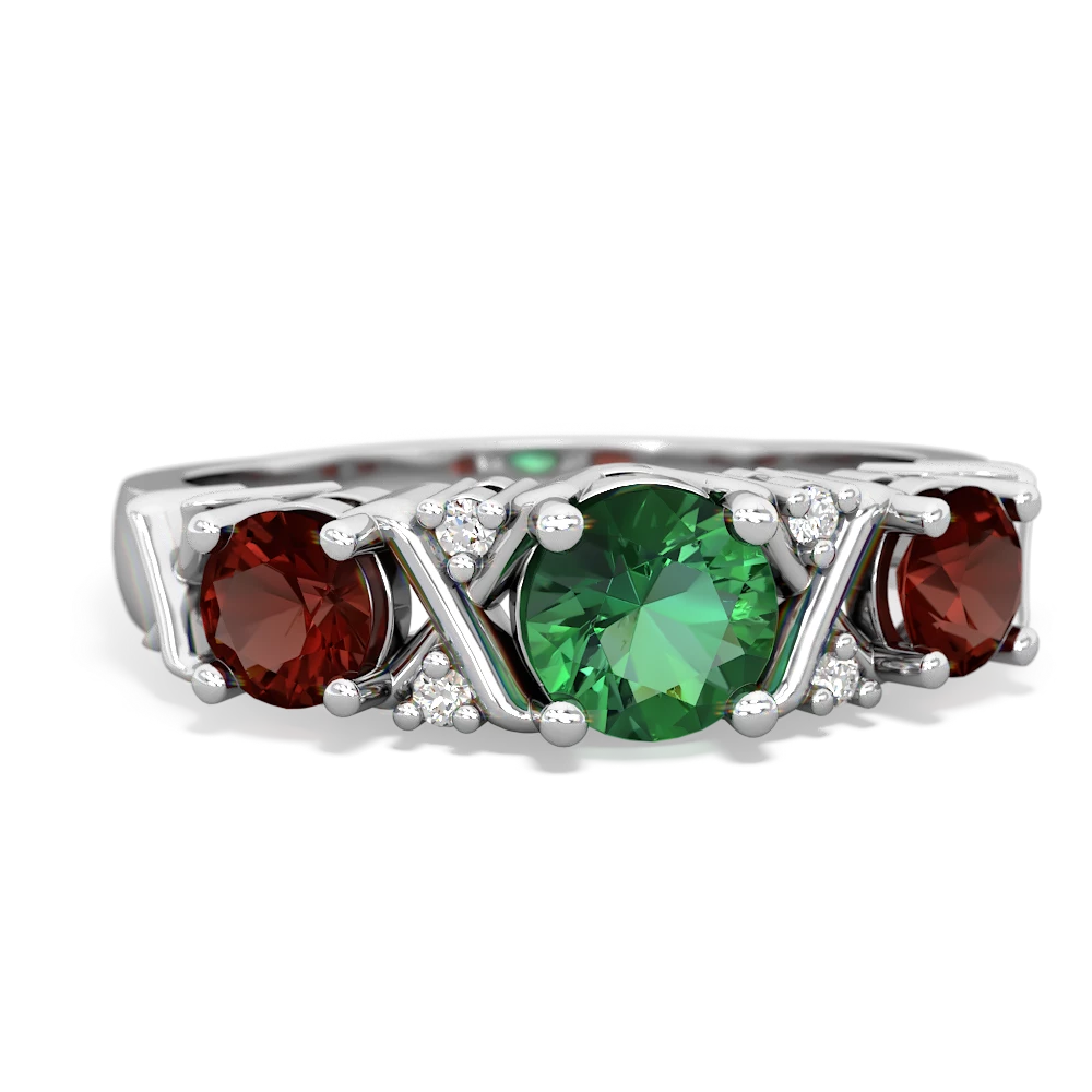 Lab Emerald Hugs And Kisses 14K White Gold ring R5016