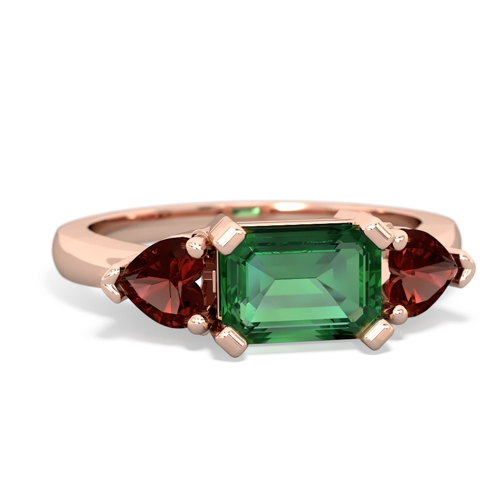 Lab Emerald Three Stone 14K Rose Gold ring R5235