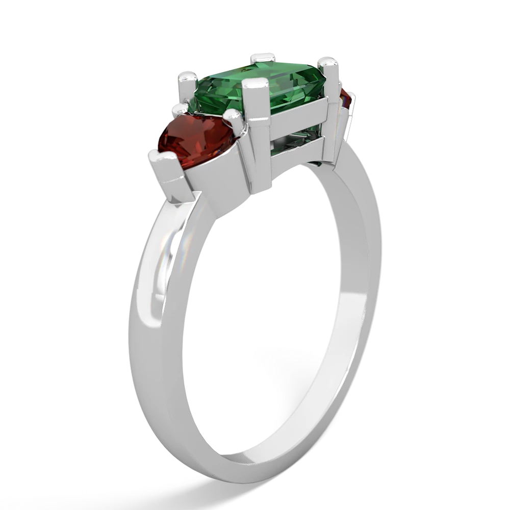 Lab Emerald Three Stone 14K White Gold ring R5235