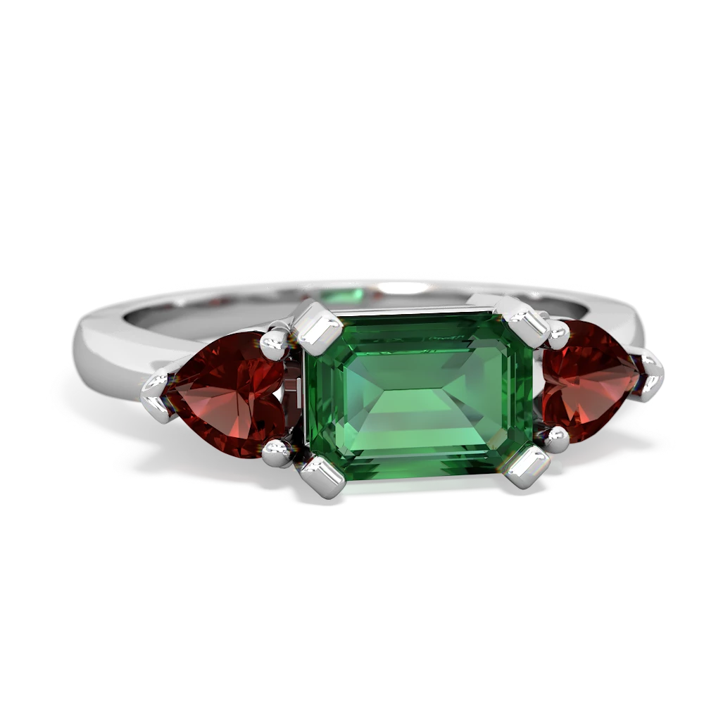 Lab Emerald Three Stone 14K White Gold ring R5235