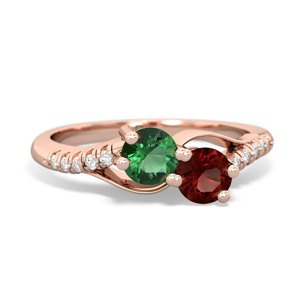 Lab Emerald Infinity Pave Two Stone 14K Rose Gold ring R5285