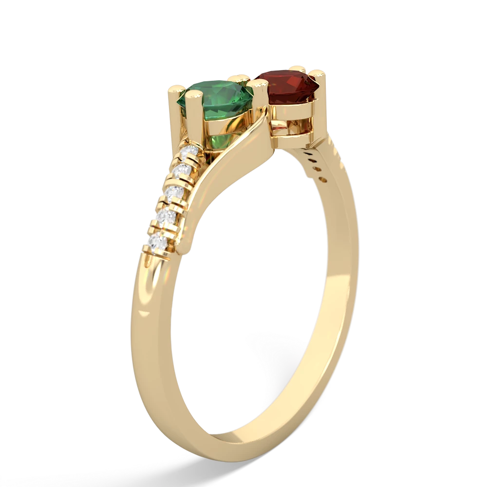 Lab Emerald Infinity Pave Two Stone 14K Yellow Gold ring R5285