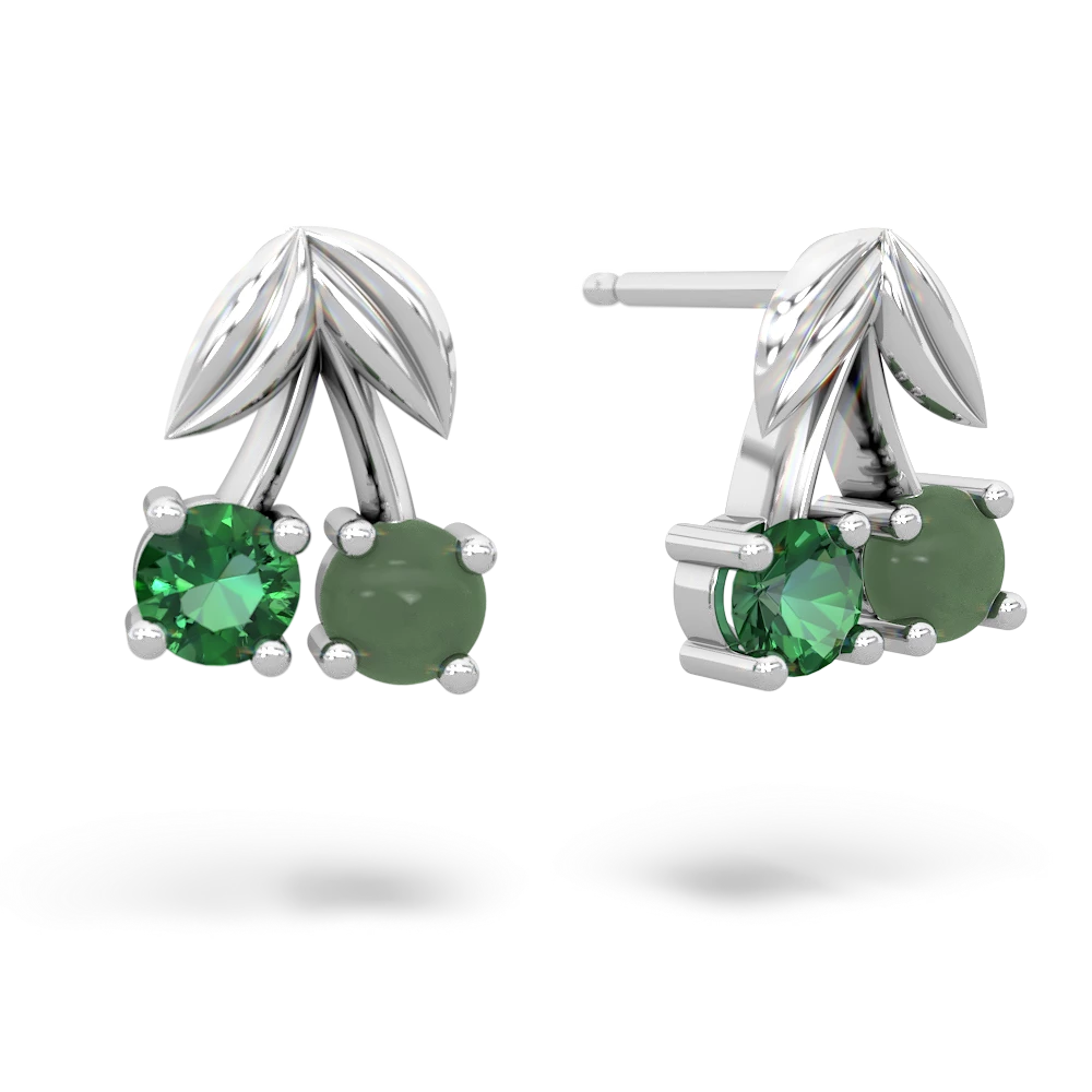 Lab Emerald Sweet Cherries 14K White Gold earrings E7001