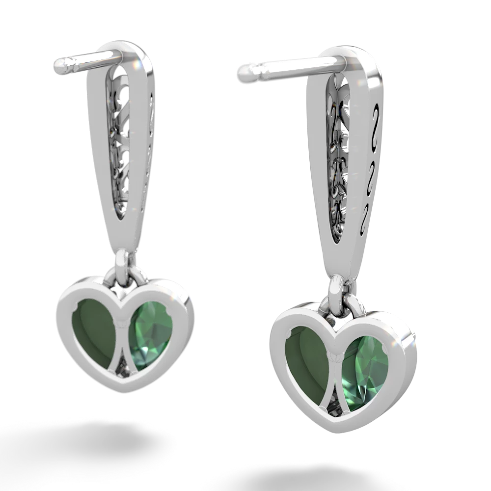 Lab Emerald Filligree Heart 14K White Gold earrings E5070