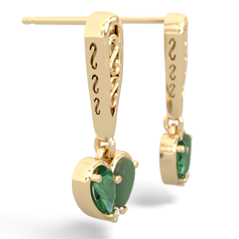 Lab Emerald Filligree Heart 14K Yellow Gold earrings E5070