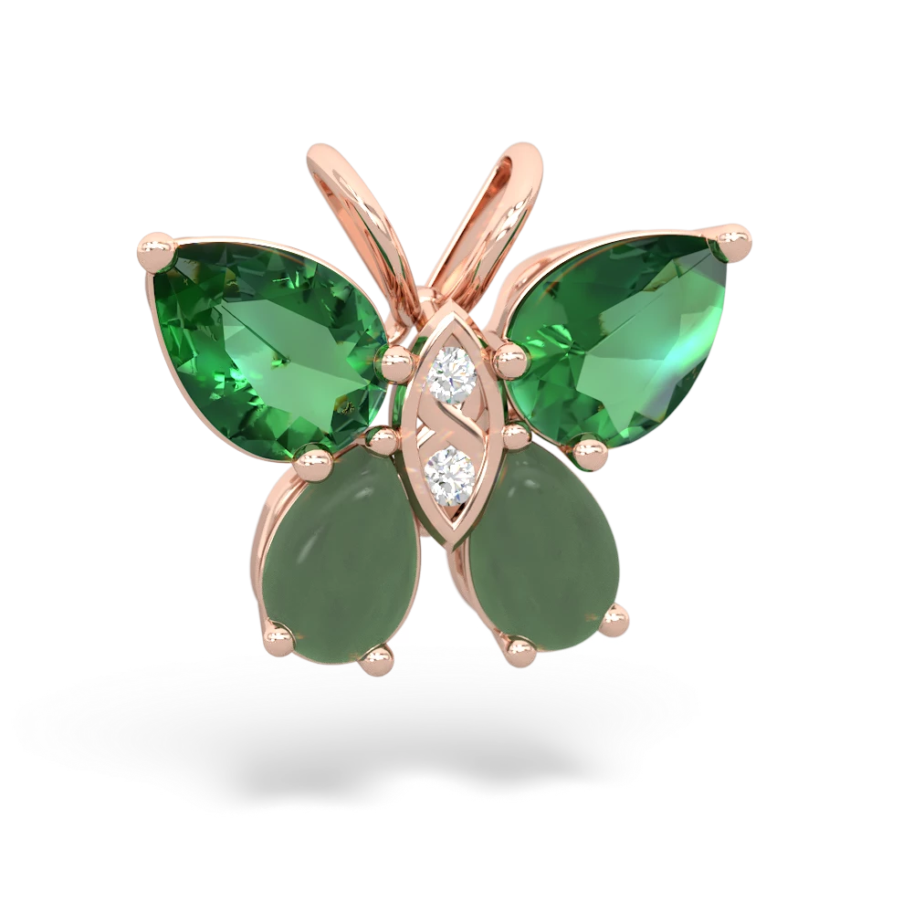 Lab Emerald Butterfly 14K Rose Gold pendant P2215