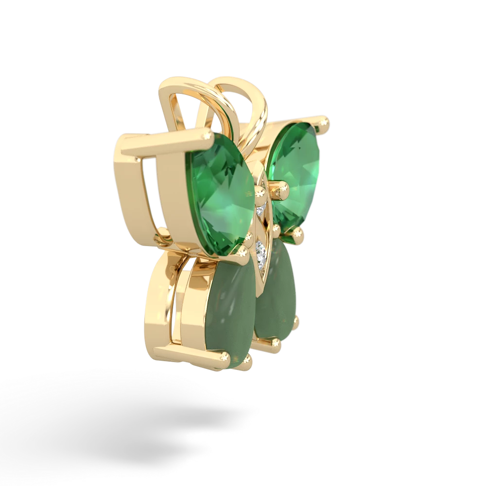 Lab Emerald Butterfly 14K Yellow Gold pendant P2215