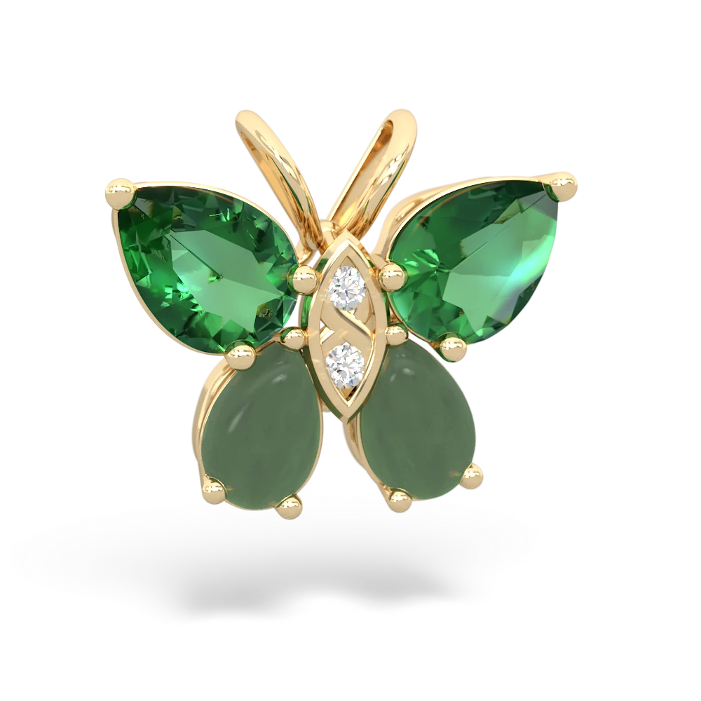 Lab Emerald Butterfly 14K Yellow Gold pendant P2215