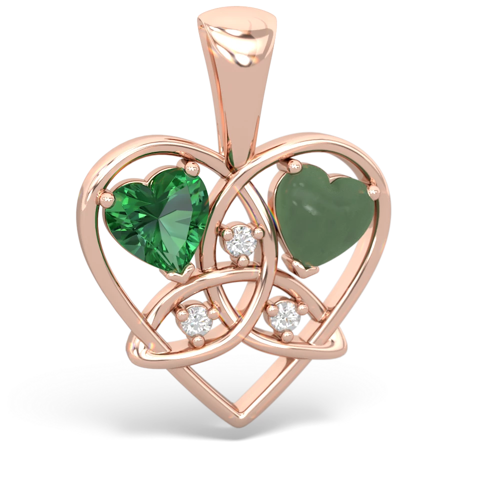 Lab Emerald Celtic Trinity Heart 14K Rose Gold pendant P5331