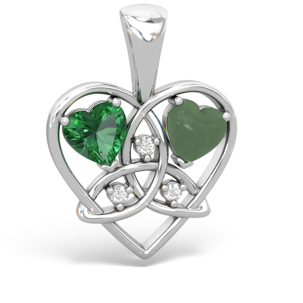 Lab Emerald Celtic Trinity Heart 14K White Gold pendant P5331