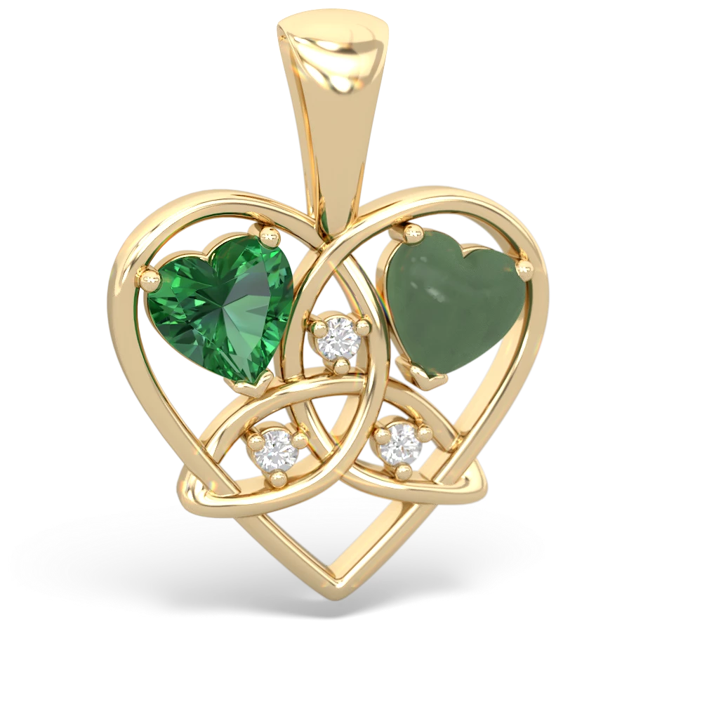 Lab Emerald Celtic Trinity Heart 14K Yellow Gold pendant P5331