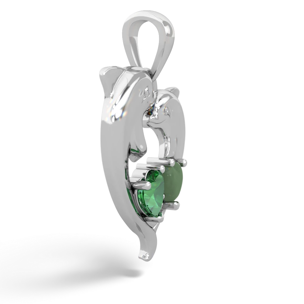 Lab Emerald Dolphin Heart 14K White Gold pendant P5820