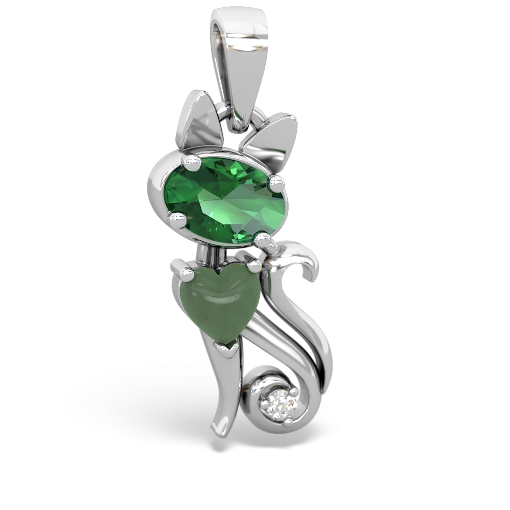 Lab Emerald Kitten 14K White Gold pendant P5780