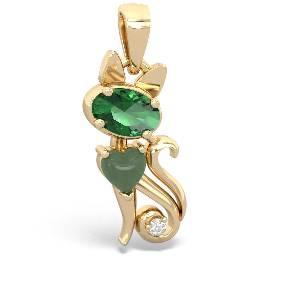 Lab Emerald Kitten 14K Yellow Gold pendant P5780