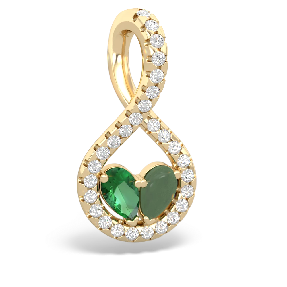 Lab Emerald Pave Twist 'One Heart' 14K Yellow Gold pendant P5360