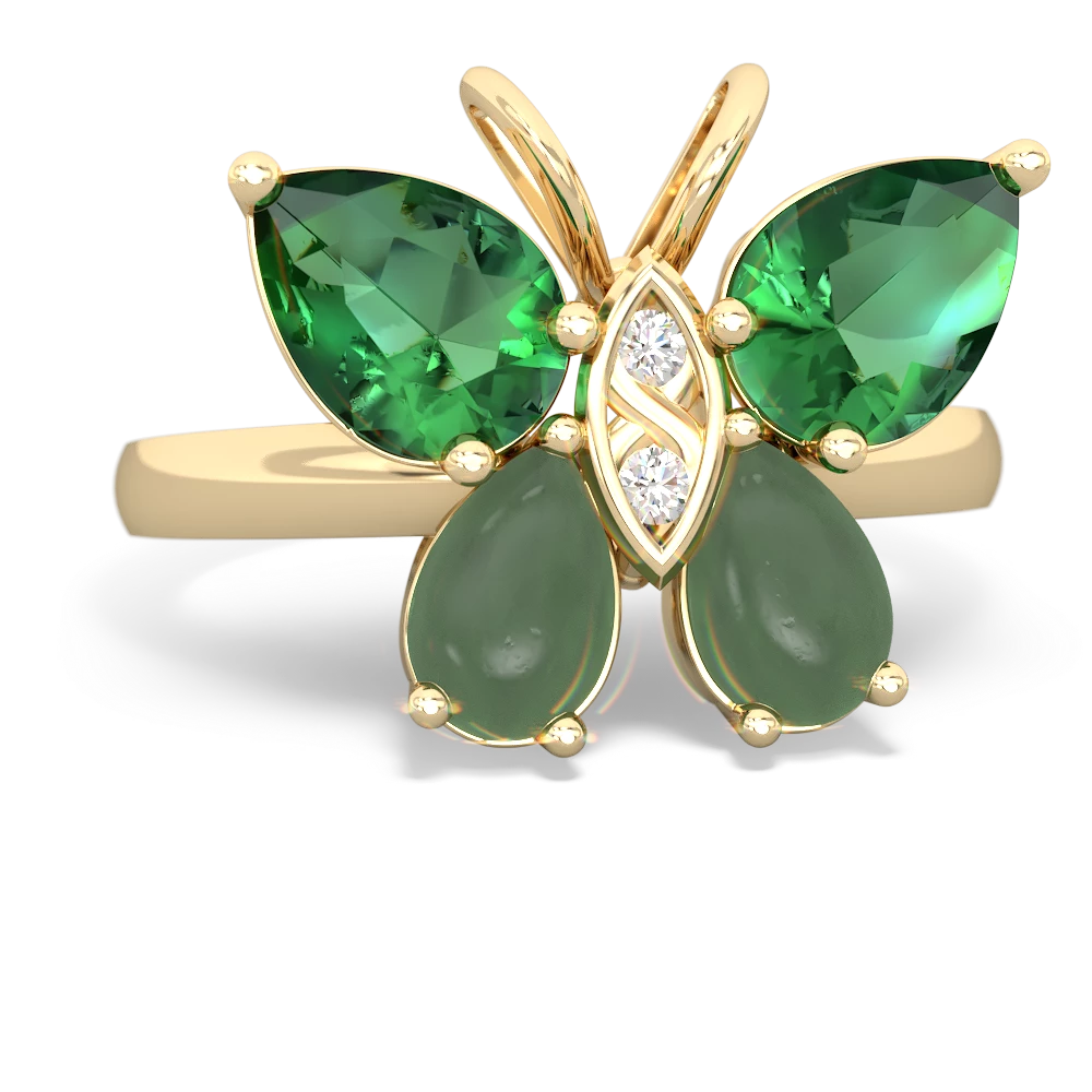 Lab Emerald Butterfly 14K Yellow Gold ring R2215