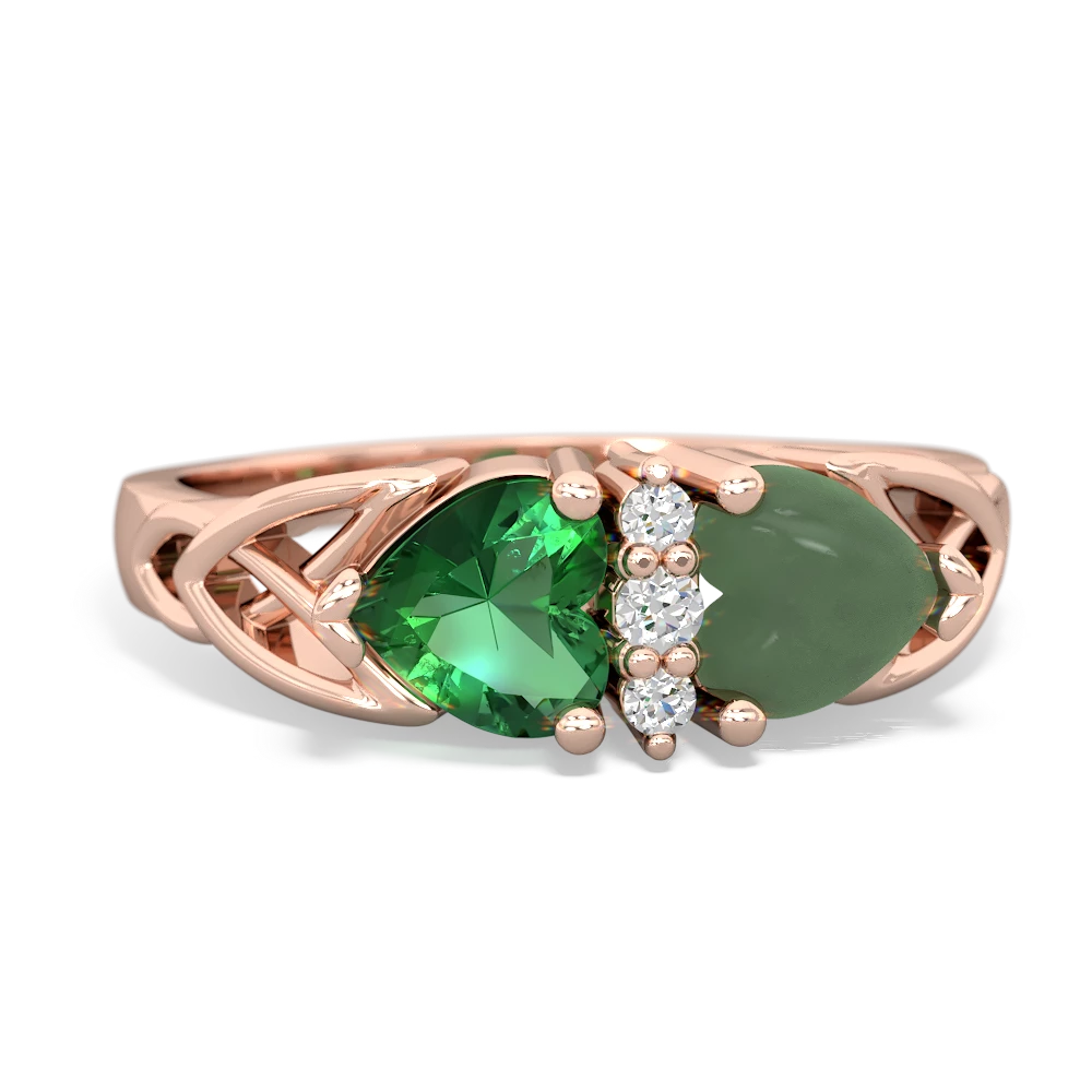 Lab Emerald Celtic Knot Double Heart 14K Rose Gold ring R5040