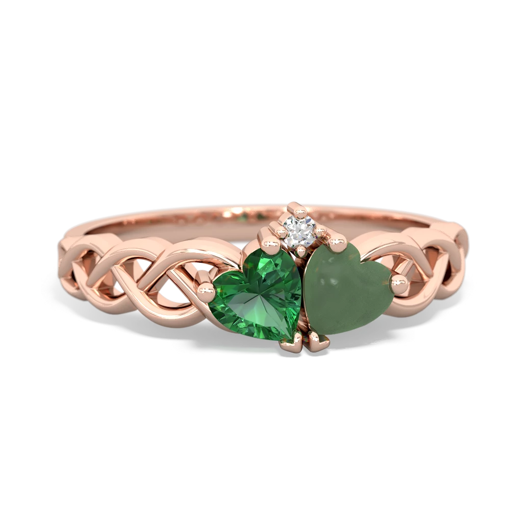 Lab Emerald Heart To Heart Braid 14K Rose Gold ring R5870