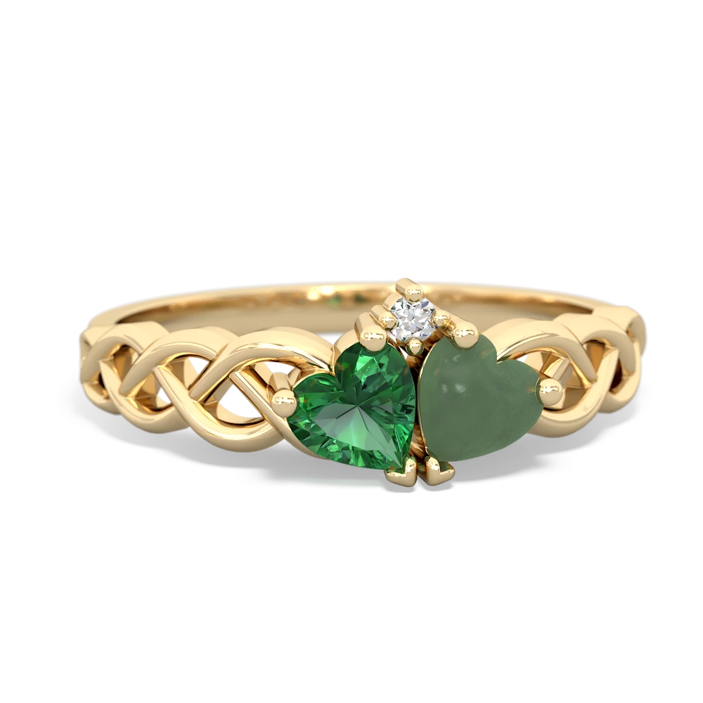 Lab Emerald Heart To Heart Braid 14K Yellow Gold ring R5870