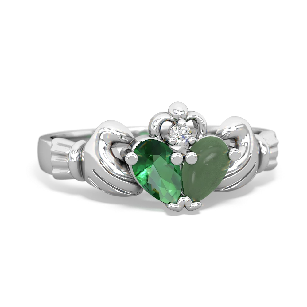 Lab Emerald 'Our Heart' Claddagh 14K White Gold ring R2388