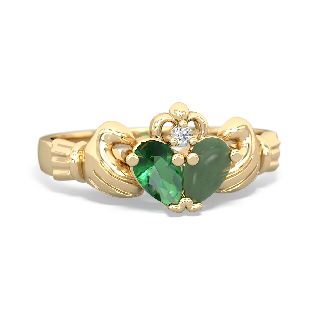 Lab Emerald 'Our Heart' Claddagh 14K Yellow Gold ring R2388