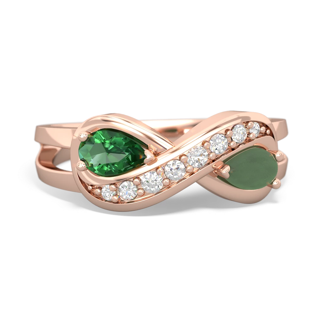 Lab Emerald Diamond Infinity 14K Rose Gold ring R5390