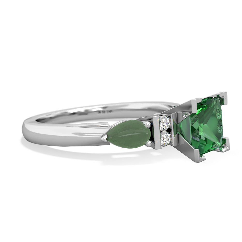 Lab Emerald 6Mm Princess Eternal Embrace Engagement 14K White Gold ring C2002