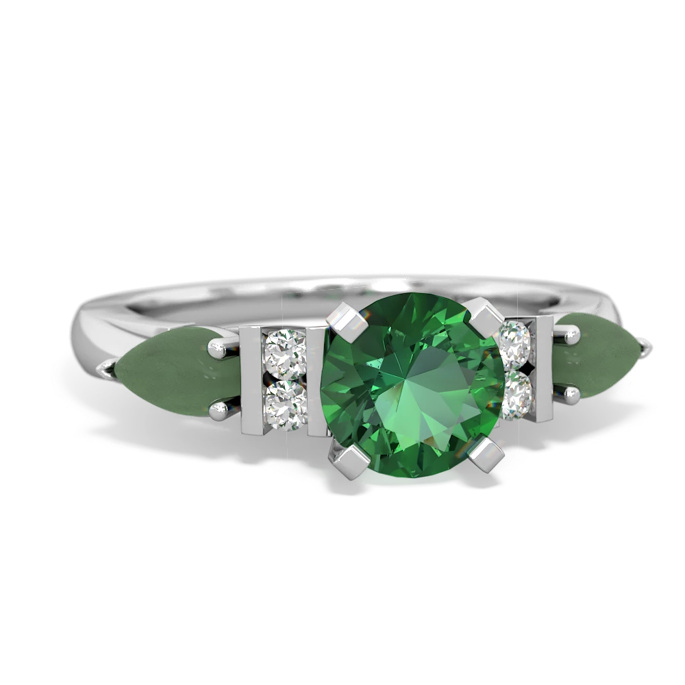 Lab Emerald 6Mm Round Eternal Embrace Engagement 14K White Gold ring R2005