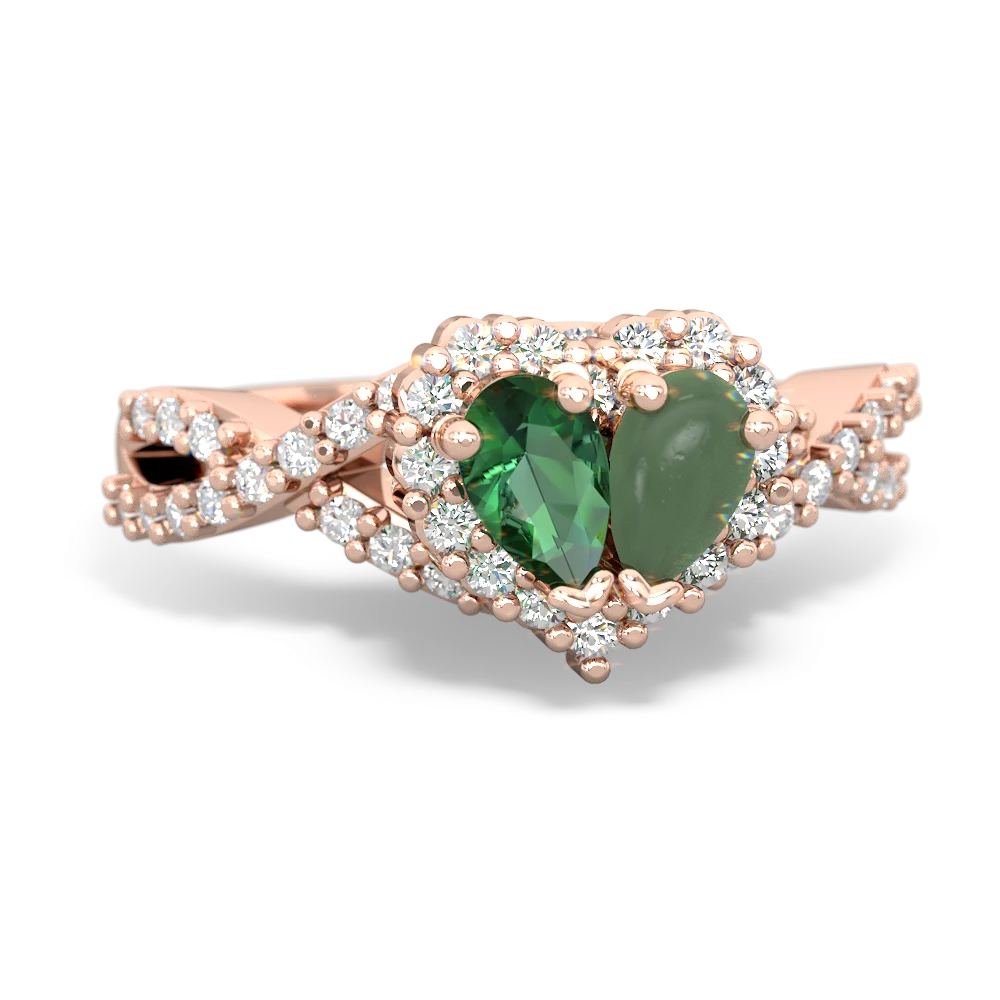 Lab Emerald Diamond Twist 'One Heart' 14K Rose Gold ring R2640HRT