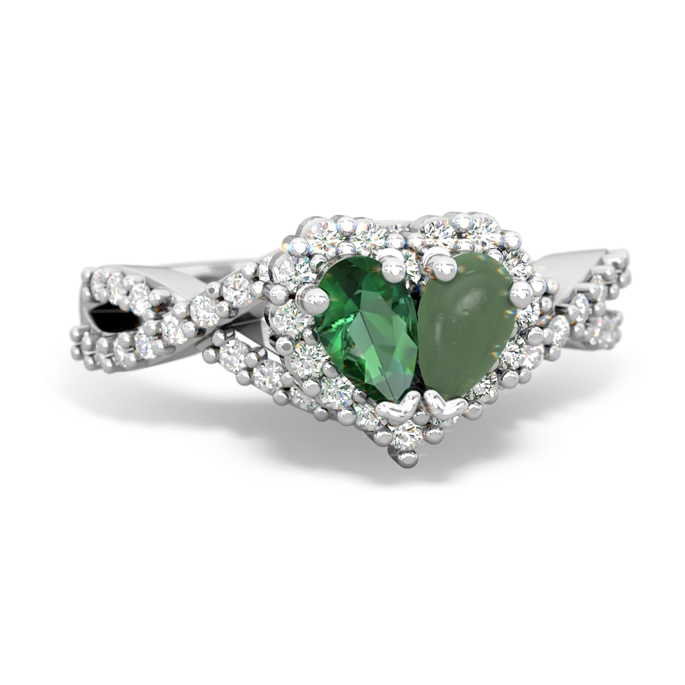 Lab Emerald Diamond Twist 'One Heart' 14K White Gold ring R2640HRT