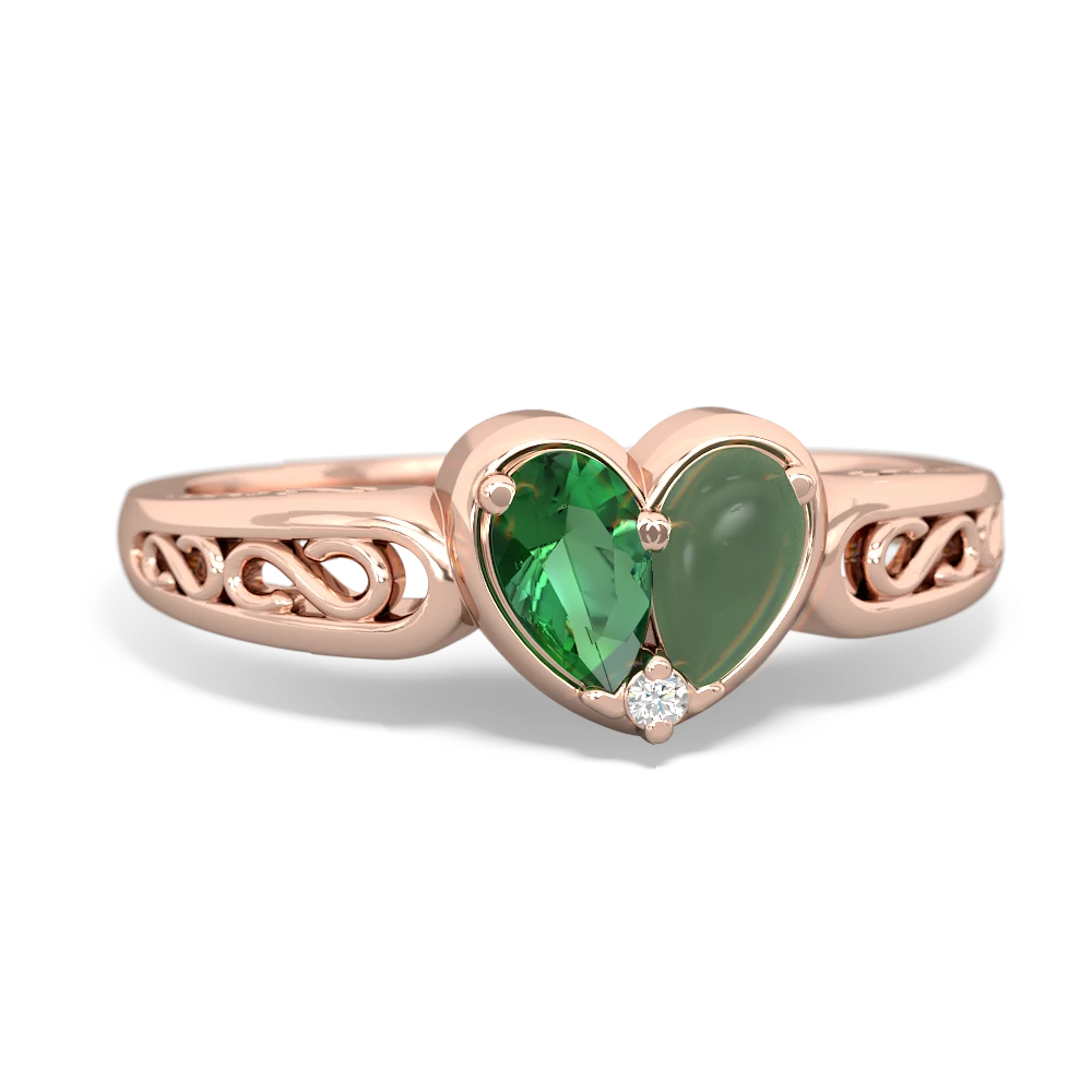 Lab Emerald Filligree 'One Heart' 14K Rose Gold ring R5070