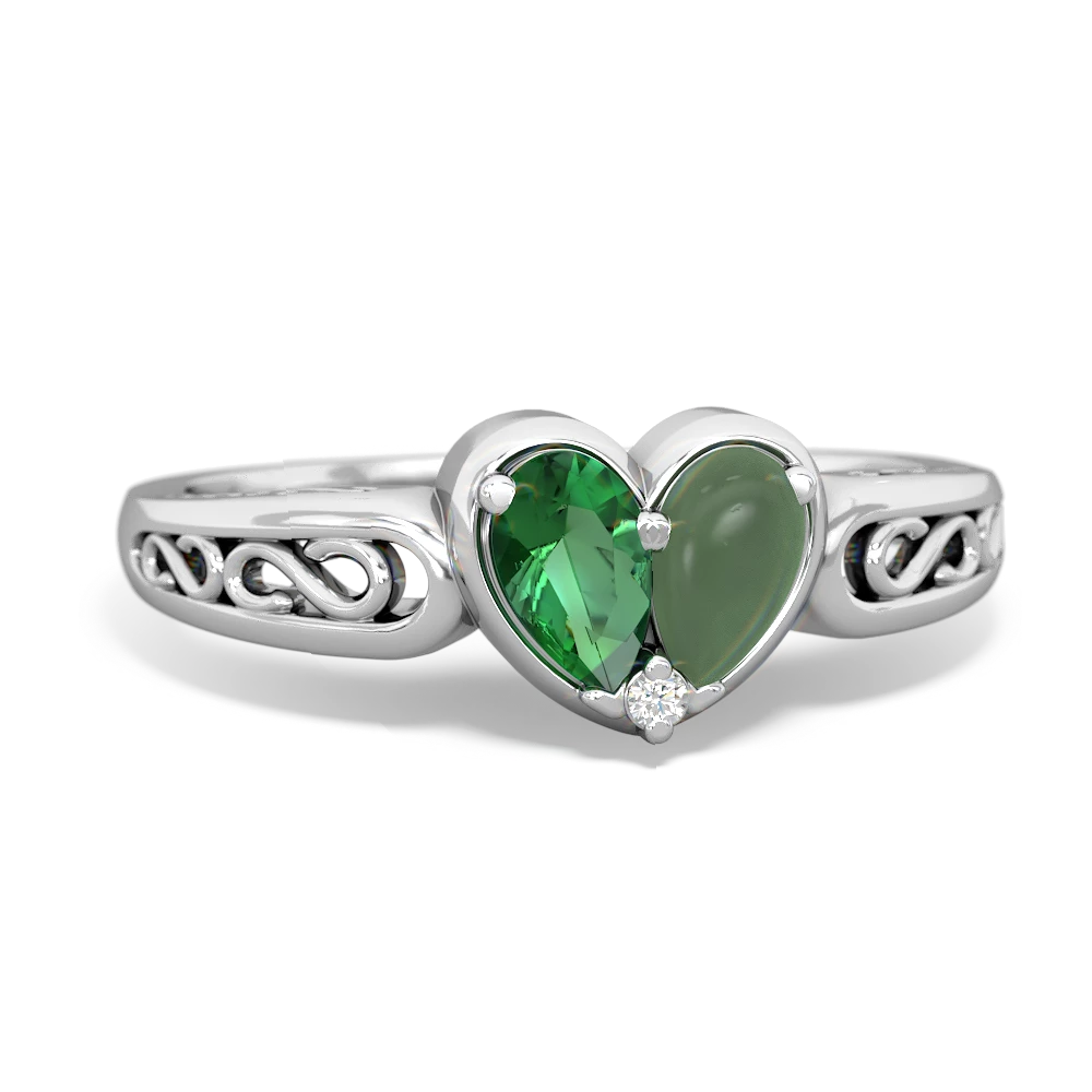 Lab Emerald Filligree 'One Heart' 14K White Gold ring R5070