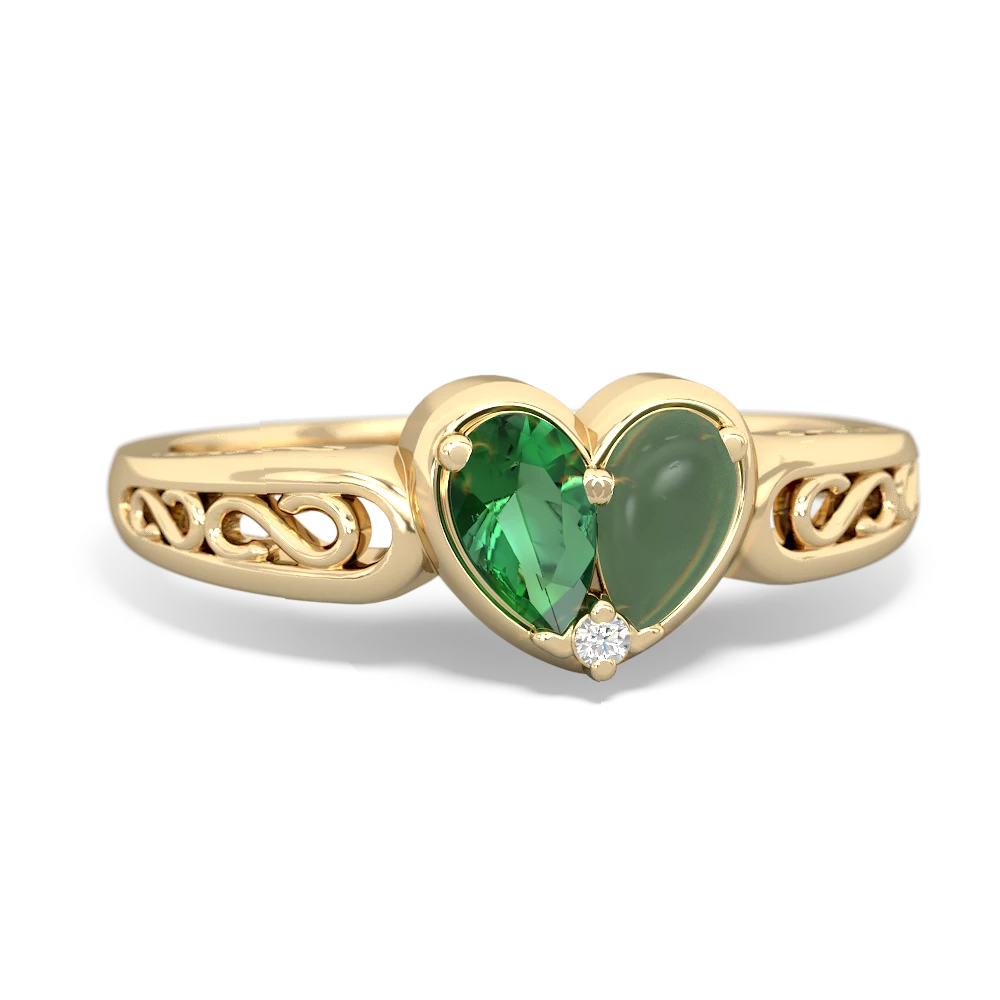 Lab Emerald Filligree 'One Heart' 14K Yellow Gold ring R5070