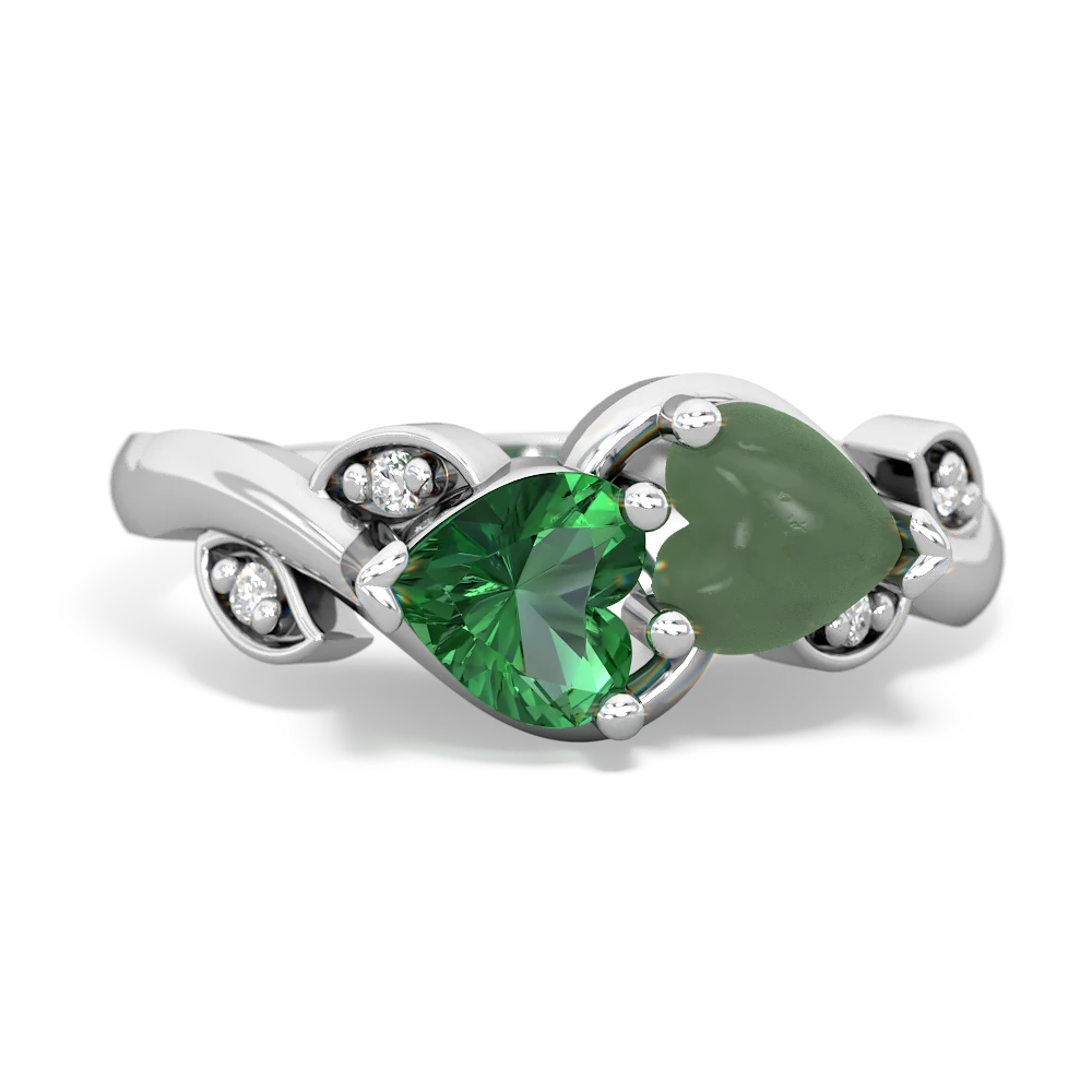 Lab Emerald Floral Elegance 14K White Gold ring R5790